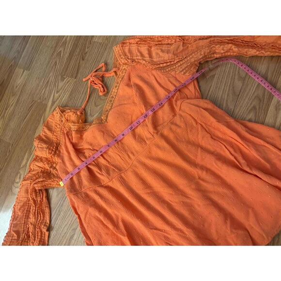 Torrid Orange Swiss Dot Lace Detail 3/4 Sleeve Tunic Blouse Size 1 - Picture 7 of 11